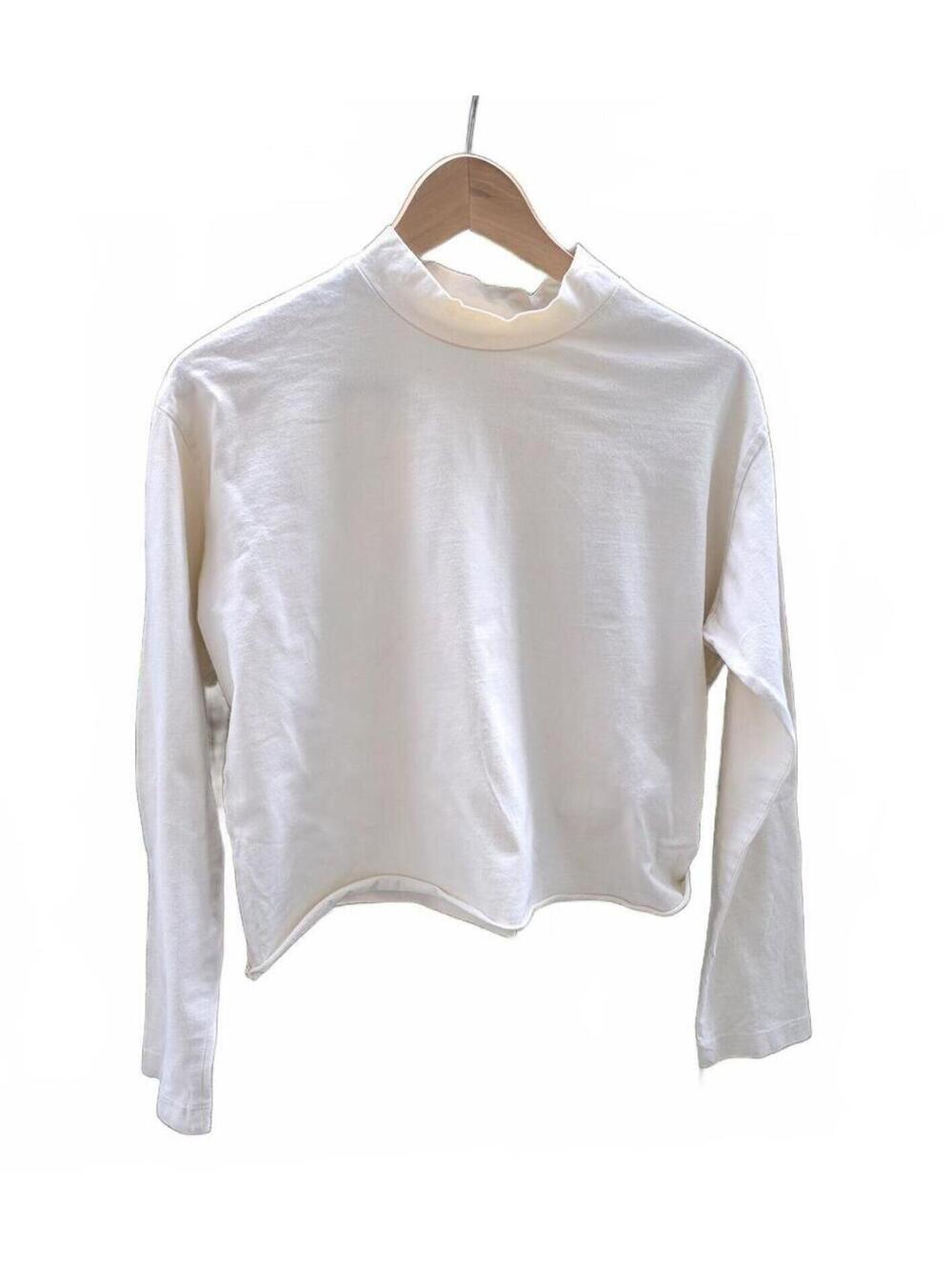 Kotn Soft Cozy Minimalist Long Sleeve Cream Cotton Cropped Top Mock Neck Small